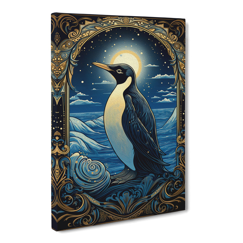 Penguin Art Nouveau Art - Wall Art, 60cm H x 40cm W x 3cm D, Wrapped Canvas