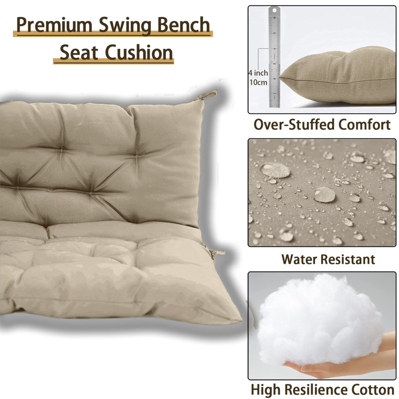 2-3 Seat Swing Replacement Cushion, Outdoor Bench Cushions With Backrest Thicken 4", 60" W x 20" D, Khaki