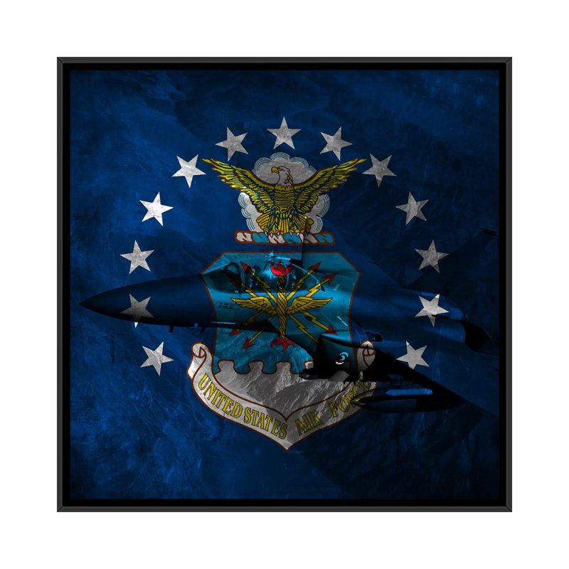 «Air-Force Flag», F-15, impression sur toile, H 18 po x l 18 po x P 1,5 po, Toile avec cadre noir, Pas de tapis