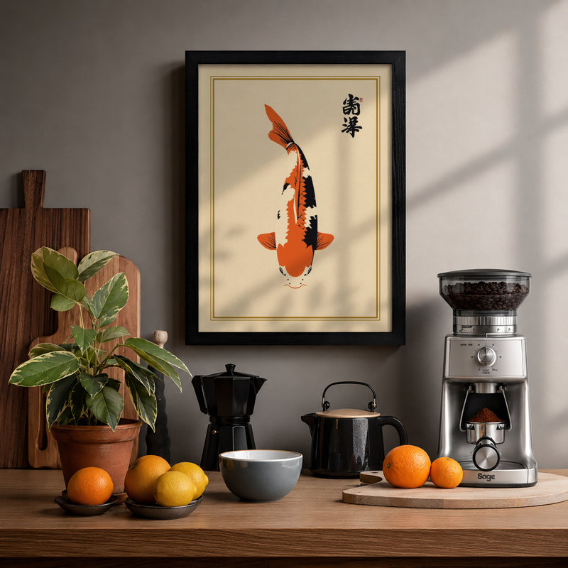 Koi In Black Ink Japandi - Print, A1 - 84.1 x 59.4 cm, Black