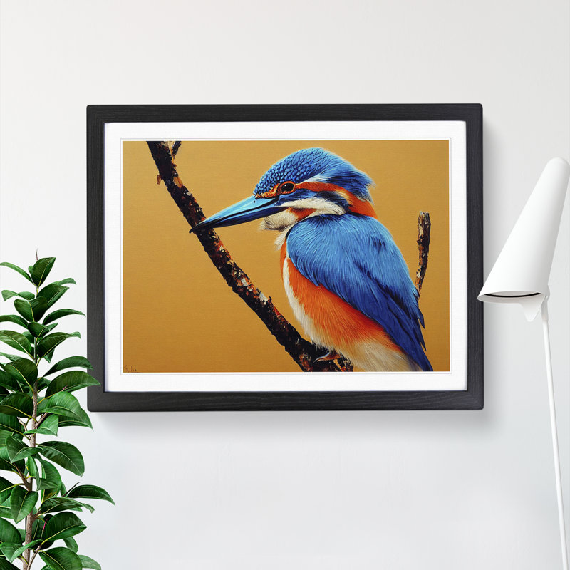 Blessed Kingfisher Bird - Framed Print, 25cm H x 34cm W x 2cm D, Walnut