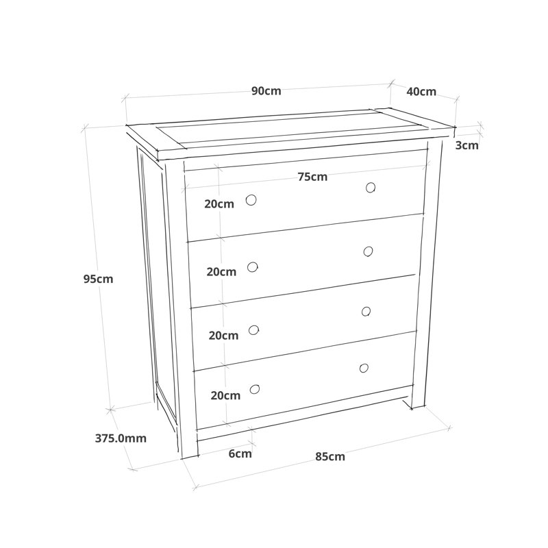 Dupree 90cm W 4 - Drawer Chest of Drawers, Grey/Gold