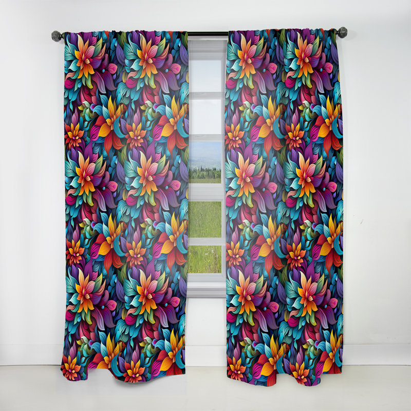 Vibrant Mandala Boho Pattern IV - Floral Curtain - Room Darkening Floral Curtain - 1 Panels, 52" W x 120" L
