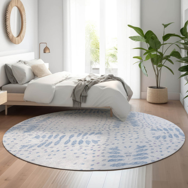 Tapis bleu Prisco lavable à la machine de qualité supérieure, Rond 8 pi