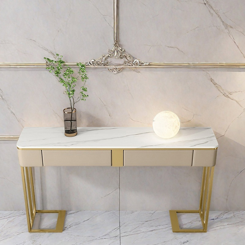 Console Nordic Luxury, H 33,5 po x l 54,3 po x P 13,8 po, Doré, Blanc