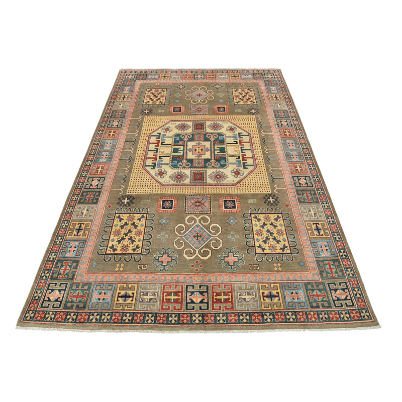 Tapis oriental en laine noué à la main brun / beige / bleu