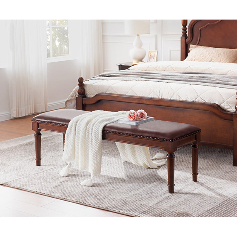 Long banc en cuir brun de style moderne pour chambre et vestibule, Brun, H 17,72 po x l 39,37 po x P 15,75 po