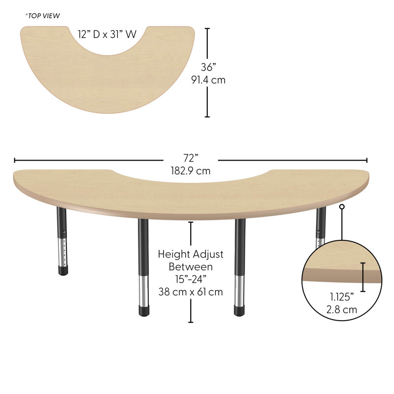 Table d'activité 36 "x 72" thermofusionnée avec pieds épais réglables - érable / érable / noir, Tanné