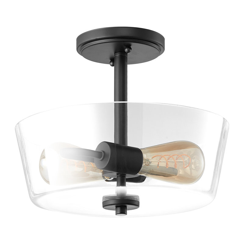 Plafonnier semi-encastré 2 lumières 12 po Komatke, Noir mat