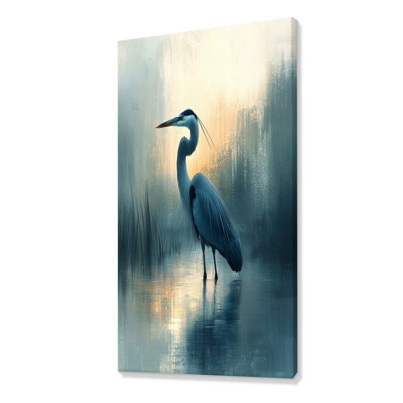 Auron, minimalisme, héron à la ferme, lac I - héron, art mural, H 60 po x l 28 po, Toile tendue, Ne s’applique pas