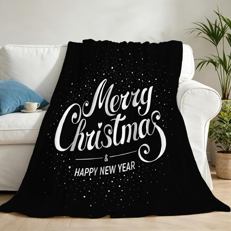 Jeté en molleton noir ultra doux, imprimé Merry Christmas, Jeté 50 po x 60 po
