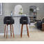 Tabouret de bar à hauteur fixe en bois de noyer et similicuir noir avec repose-pieds rond chromé - ensemble de 2-380747983