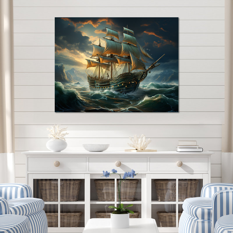 «Pirate Ship Legacy I», art mural pirate, Cadre flottant blanc, H 12 po x l 20 po x P 1 po