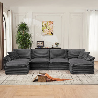 Boneless 144" L and U Shaped Sectional Cloud Sofa Couches For Living Room, Upholstered Deep Seat Comfort Modular Sectional Sofa With 2 Ottoman For Living Room Bedroom