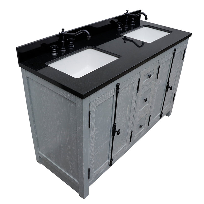 Ensemble de meuble-lavabo double 55 po Keesha, Noir, Gris sauge, Noir