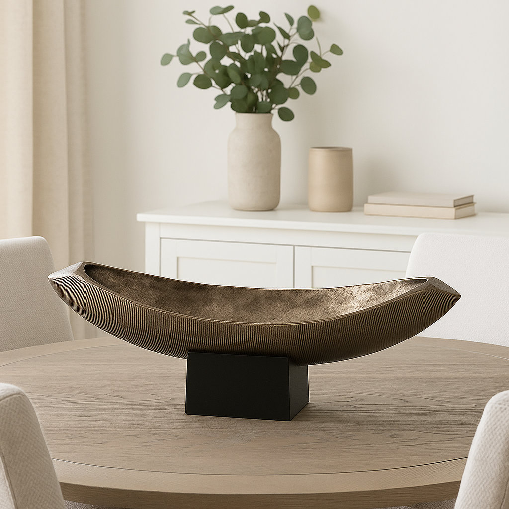 Deontrae Metal Aluminum Decorative Bowl with Modern Textured Design - 24" Bronze Copper Metallic Finish for Home, Office, Bedroom, Living Room Dakota Fields