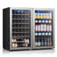 Cave à vin et réfrigérateur à boissons combinés, 34 bouteilles, 130 canettes, pose libre, double zone, porte réversible, éclairage DEL 3 couleurs, étagères réglables (2 unités)