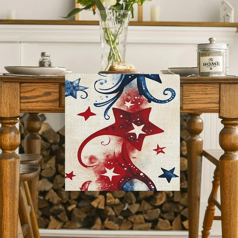 Chemin de table fête des Indépendants bleu rouge étoile à cinq branches décorations de fêtes 13 x 72 pouces patriotique à rayures Designs chemins de table pour dîner, fête, cuisine 4 juillet décoration