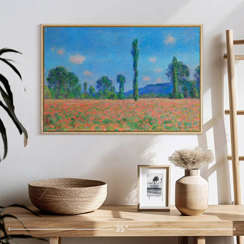 Champ de coquelicots, Giverny, 1891, 25 po x 17 po, Cadre flottant en bois naturel