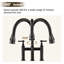 Robinet de cuisine noir mat à deux poignées avec pont et bec rétractable, corrosion, 304, débit de 1,5 gallon par minute, portée de 8,85 po, hauteur de 9,25 po et tête de pulvérisation, acier inoxydable 304, débit