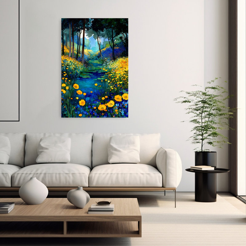 «Forest Stream In Bloom», art floral coloré et paisible, 60" H x 40" W