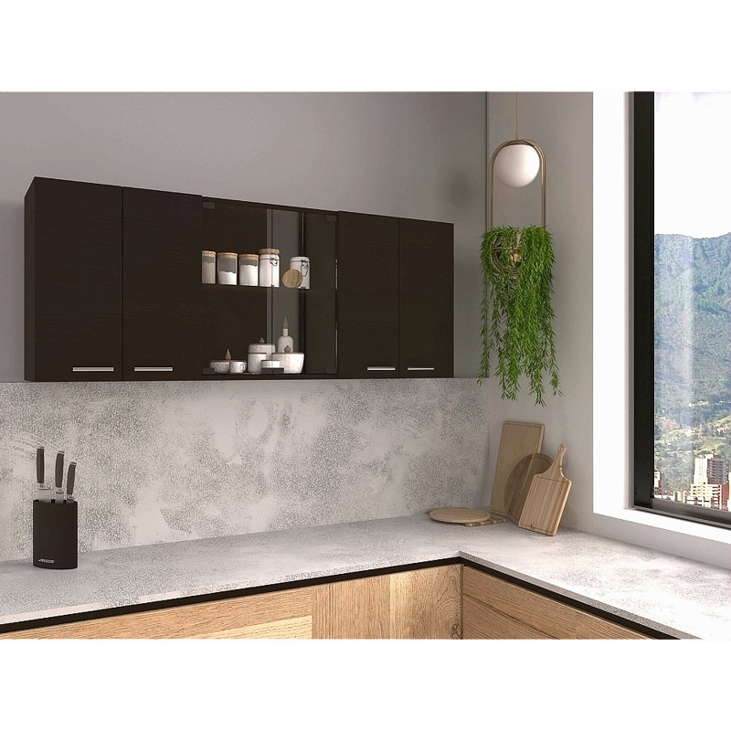 Armoire murale H 24 po, quatre portes, avec deux tablettes internes et une plaque interne et un organisateur en verre, deux tablettes de rangement avec deux portes en verre