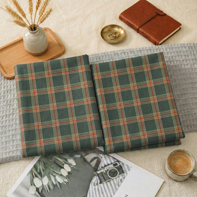 100% Cotton Pillow Cases, Standard Size, Set of 2, Washed Cotton Deep Green Plaid Pillowcases, Soft Breathable Bed Pillow Covers