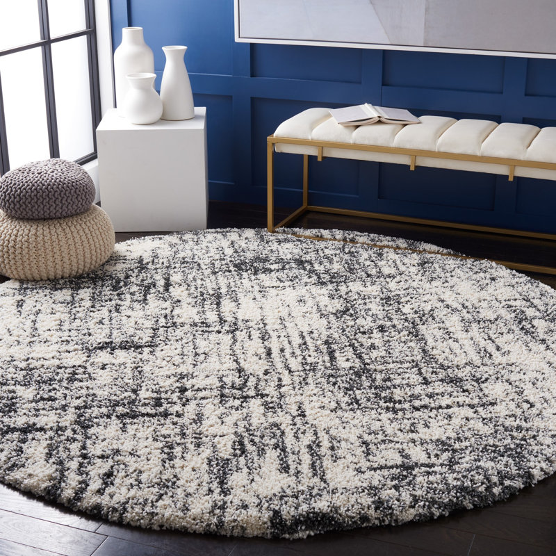 Tapis abstrait ivoire / gris Olana, Rond 7 pi