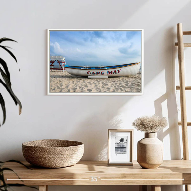 Bateau au cap May, Cadre flottant blanc, 19 po x 13 po