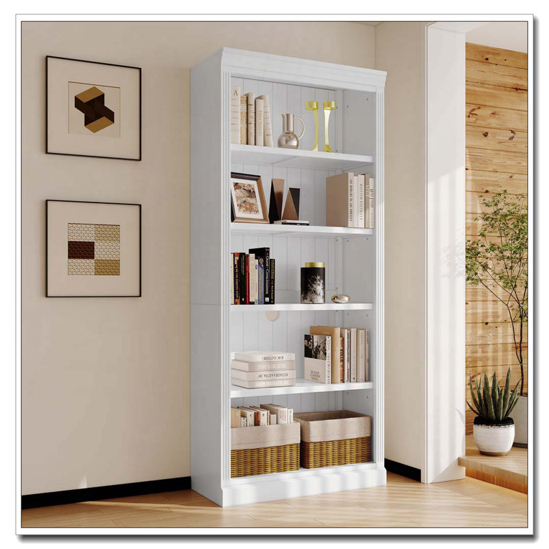 Bibliothèque de 83,4 po de hauteur avec bande lumineuse, bibliothèque décorative à 5 niveaux avec tablettes réglables, Blanc