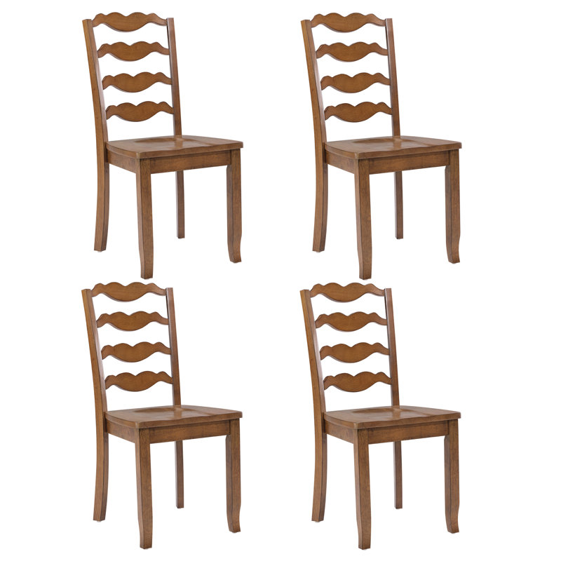 36" High Classic Ladder Back Design Solid Wood Traditional Country Farmhouse Side Chair, Brown, 4