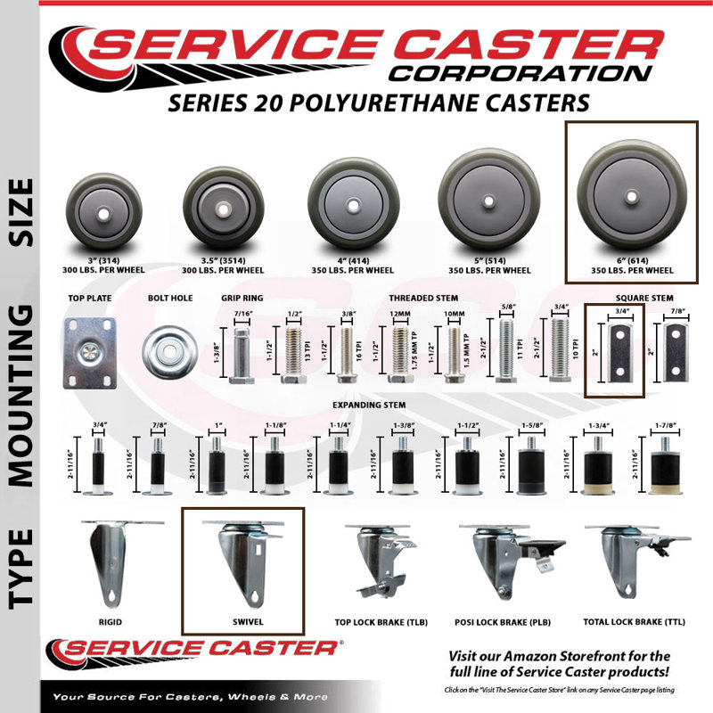 Polyurethane Swivel Square Stem Caster