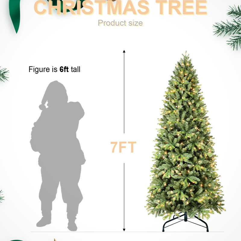 Arbre de Noël de 5 pi avec 756 pointes de texture réalistes et 250 lumières à DEL chaleureuses réparties uniformément, + pe, branches à charnières pour une installation rapide, support en métal robuste