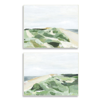 «Ocean Coastline Greenery Beach Green Beige Blue» par Annie Warren - ensemble de 2 peintures