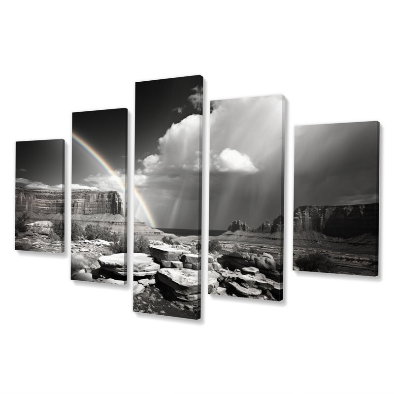  «Prisme arc-en-ciel monochrome - Impression sur toile de paysages - 5 panneaux