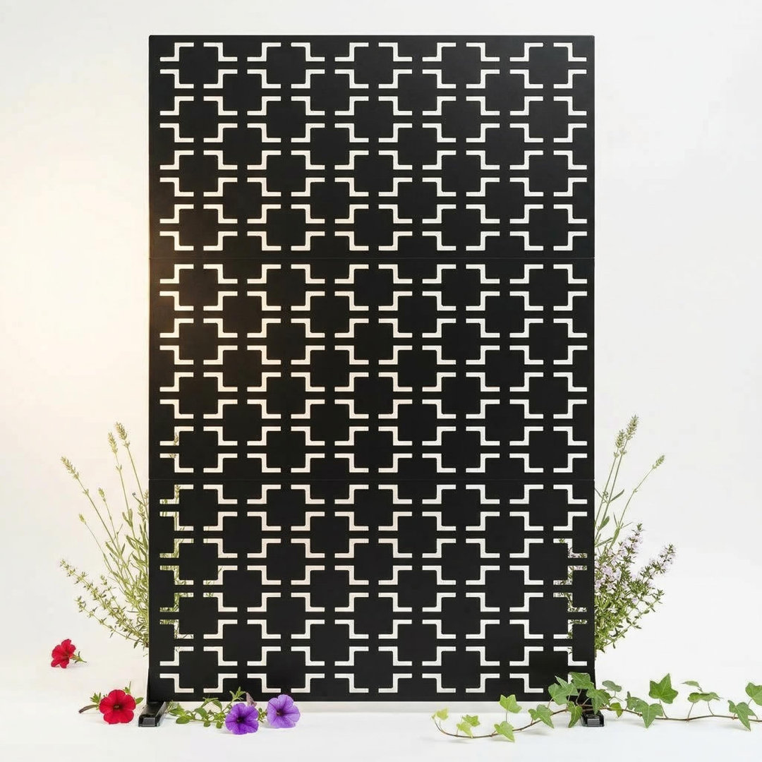 Decorative Garden Privacy Screen with Stand, 183x120cm Large Freestanding Metal Outdoor Divider with Installation Accessories, Trash Can Privacy Fence