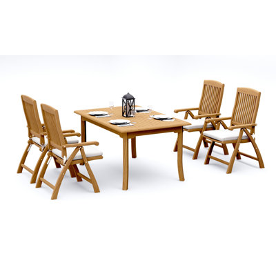 7 Pcs Grade-A Teak Wood Dining Set: 60" Rectangle Table And Marley Folding Reclining Arm Chairs #11MR1306