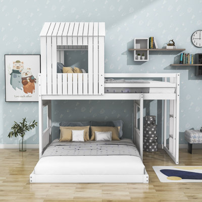 Twin Over Full Wood House Bunk Bed With Window And Ladder by Harper Orchard