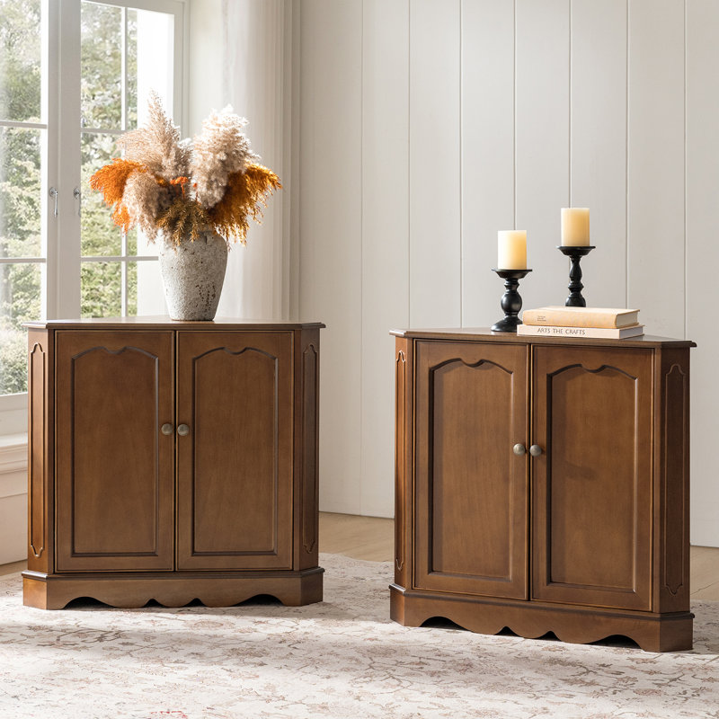 Desirat Traditional 32''W 2-Door Corner Cabinet with Adjustable Shelves(Set of 2), Walnut