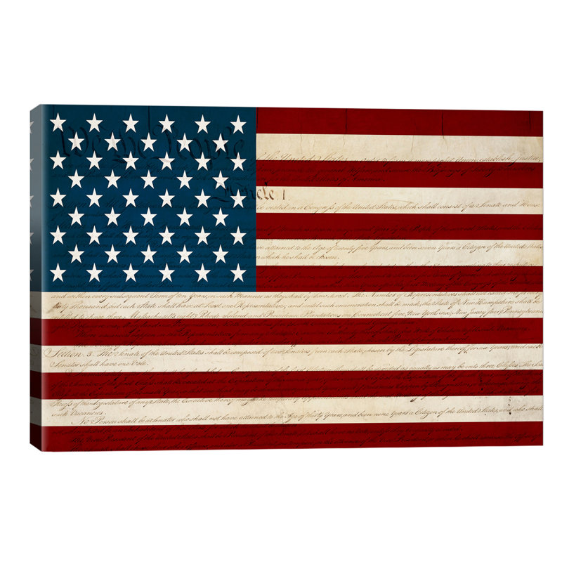 Usa Flag (U.S. Constitution Background) - Print on Canvas, 101.6 cm H x 66.04 cm W, Black Floater Framed