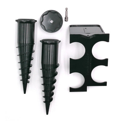 Ground Spike & Wall Storage Bundle – 2-Pack Anchoring Kit with Drill Adapter and Wall Mount Holder for Torches and Outdoor Décor