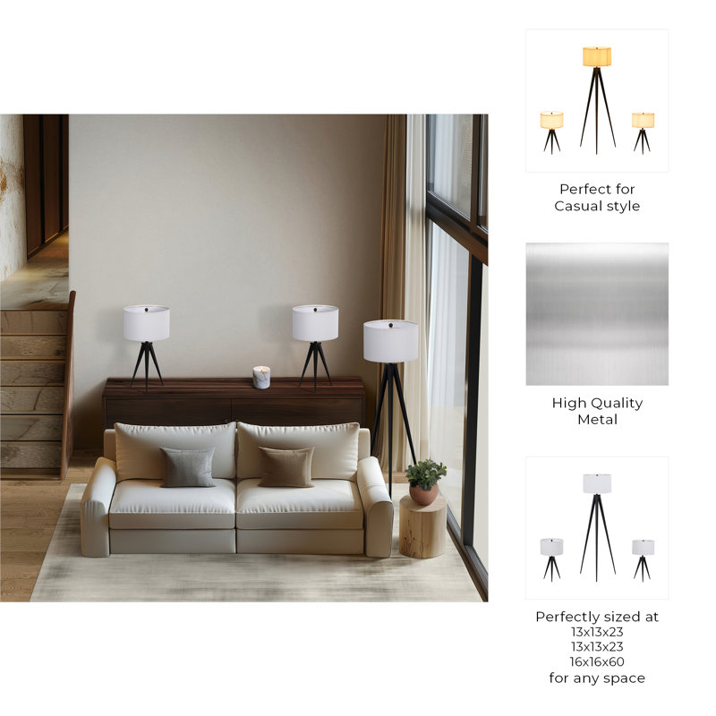 Metal,S,3,26,60"H,Table&Floor Tripod Lamps,Blk