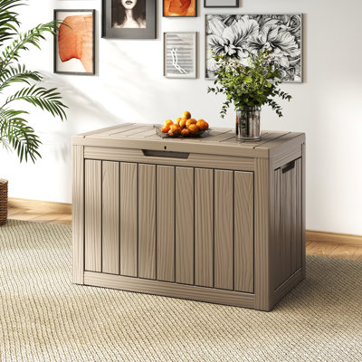 30.77"W 45 Gallon Water Resistant Resin Lockable Deck Box(Light Brown/Grey)