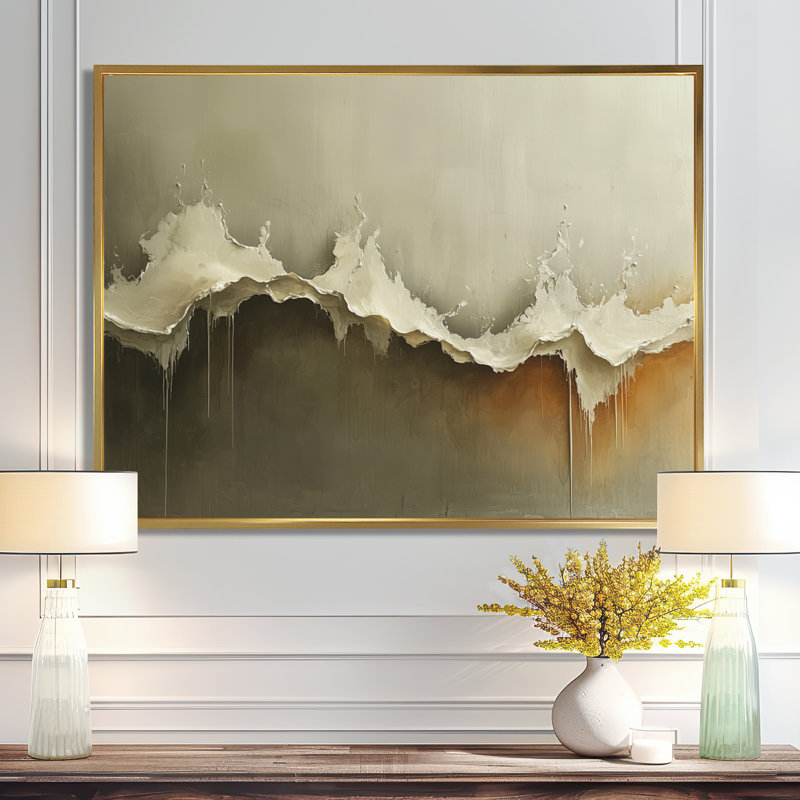 Cullompt Ephemeral Pathway Drip Peinture I, H 34 po x l 44 po, Impression encadrée flottante, Doré