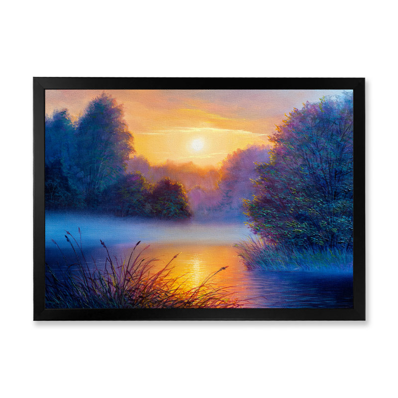 «River In Sunset Winter Forest III», reproduction sur toile flottante, Cadre noir, H 8 po x l 12 po x P 1 po