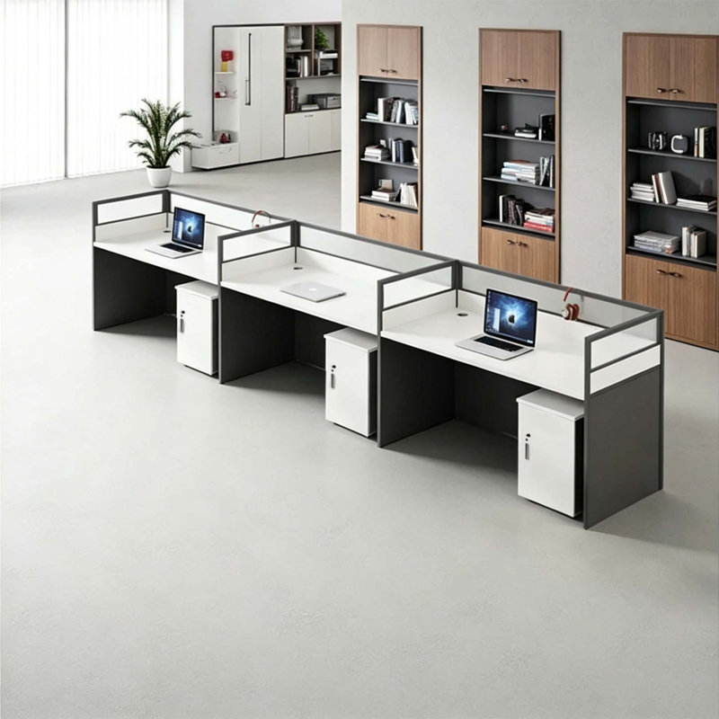 Bureau pour 2 personnes avec classeurs et panneaux 43h, 43.3" H x 141.7" W x 23.6" D