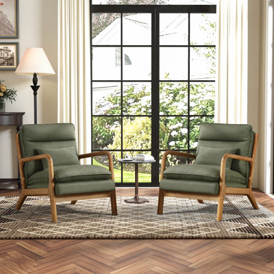 Eimantas 25.79" W Comfort Linen Upholstered Arm Accent Chair With Lumbar Pillow (Set of 2)