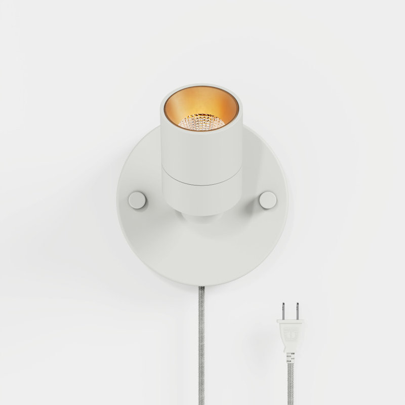 Shura Matte White Plug-In Spot Light With Dimmer Switch & Rotatable Head, Integrated LED Bulb, Flush Mount Wall Sconce, 3000K, 455 Lumen