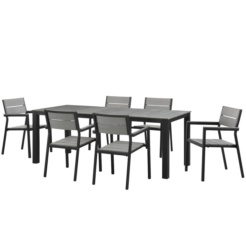  Ensemble de salle à manger rectangulaire pour 6 personnes, Gris/noir, H 29,5 po x l 35,5 po x L 80,5 po