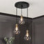 Luminaire suspendu en forme de cloche à 3 lumières noir et or avec abat-jour en verre